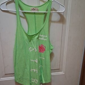 Hollister Lime Tank Top with Pink Floral Accent